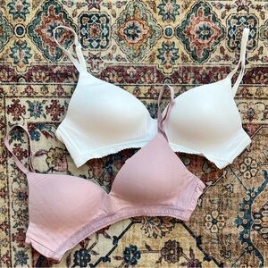 Victoria's Secret wireless bra matching set in mauve and white, EUC, size 34C